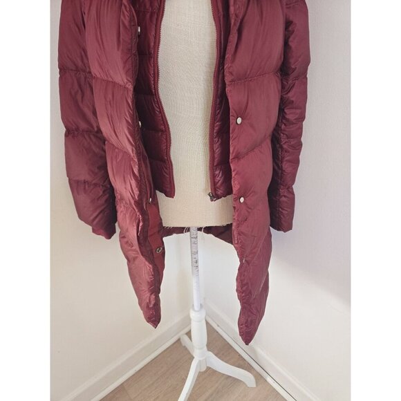 Athleta Lofty Goose Down Hooded Maple Burgundy Red Puffer Coat Zip Snap XS - Picture 5 of 16